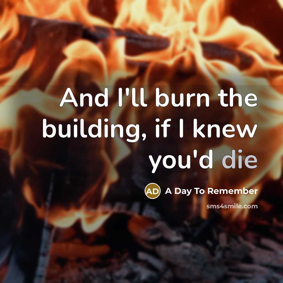 “And I'll burn the building, if I knew you'd die…” quote by A Day To Remember