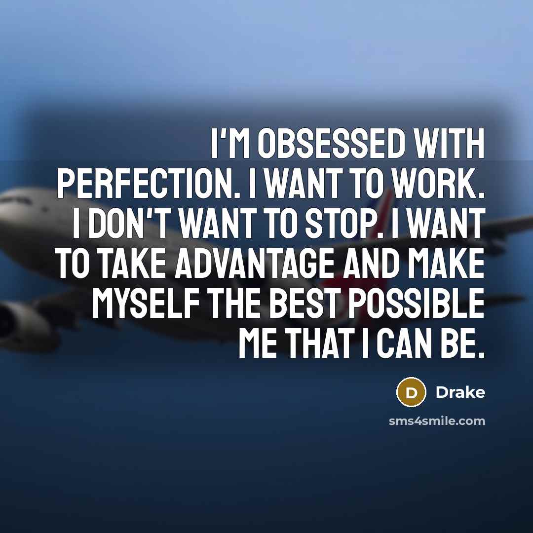 “I'm obsessed with perfection. I want to work. I don't…” quote by Drake