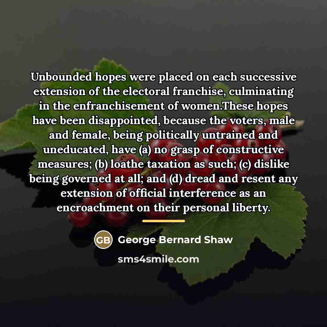 “Unbounded hopes were placed on each successive extension of the…” quote by George Bernard Shaw