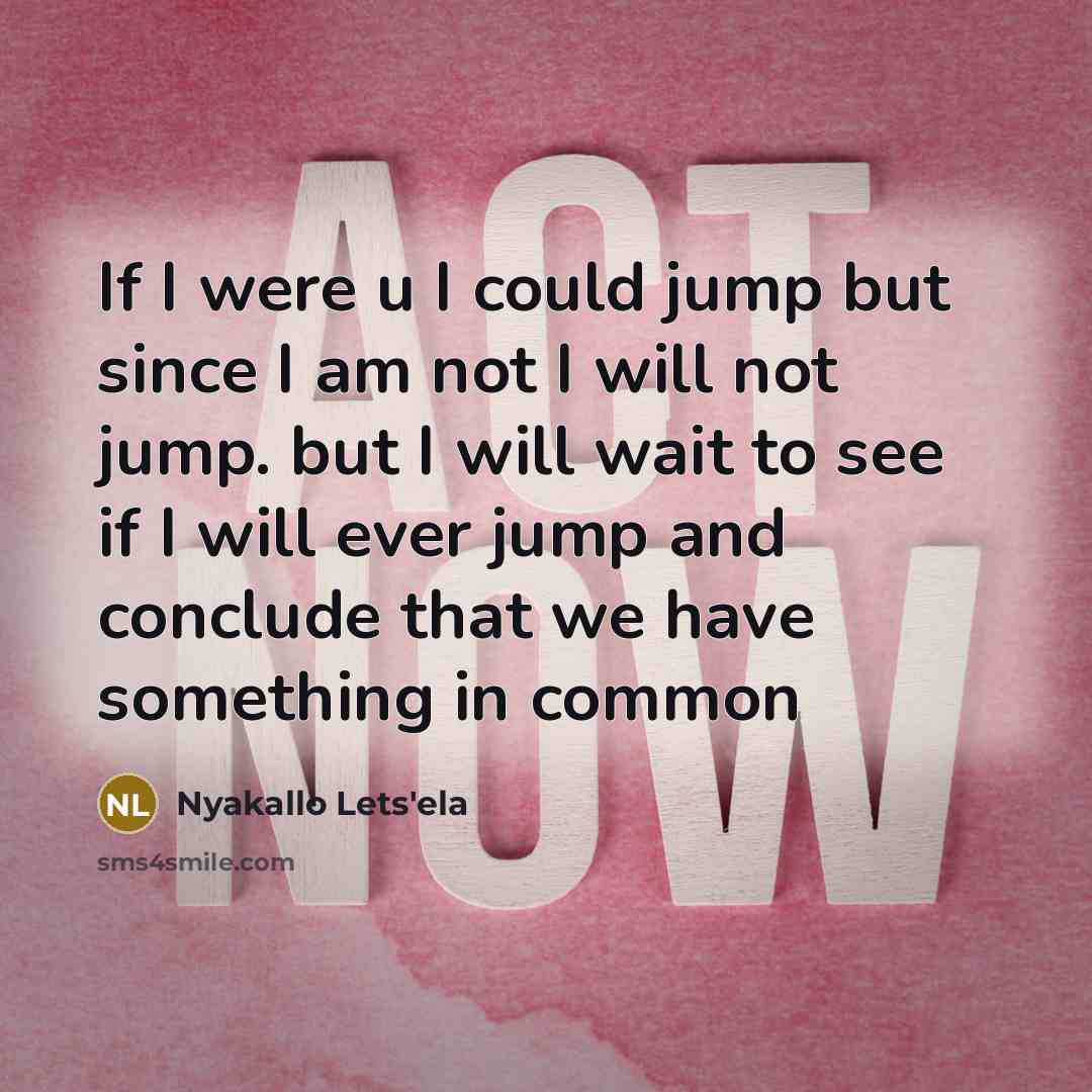 “If I were u I could jump but since I am not I will not jump. but I will wait to see if I will ever jump and conclude that we have something in common” quote by Nyakallo Lets'ela