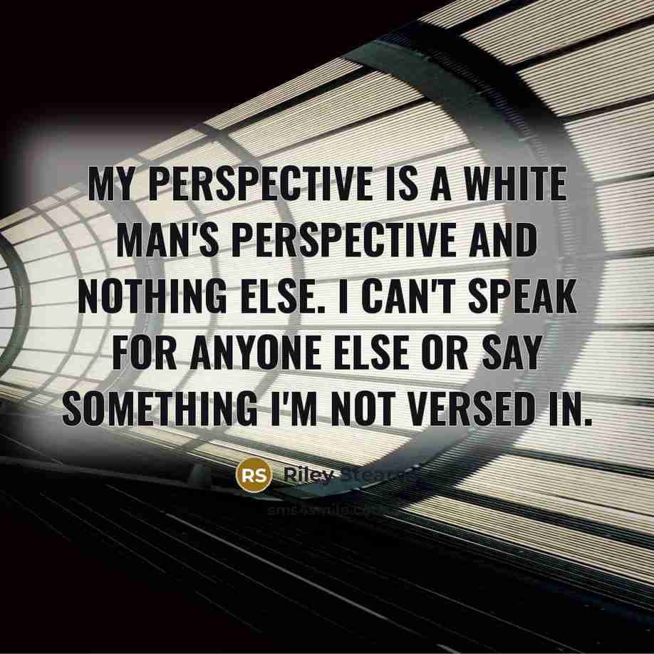 “My perspective is a white man's perspective and nothing else.…” quote by Riley Stearns