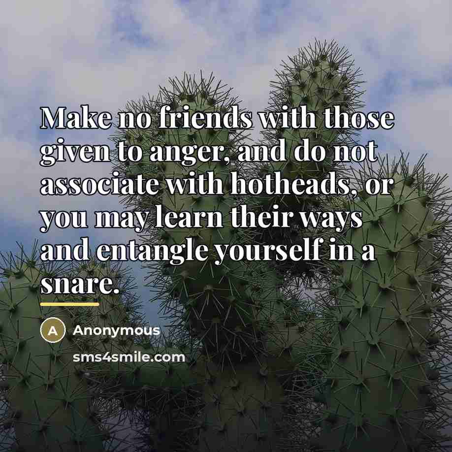 “Make no friends with those given to anger, and do…” quote by Anonymous