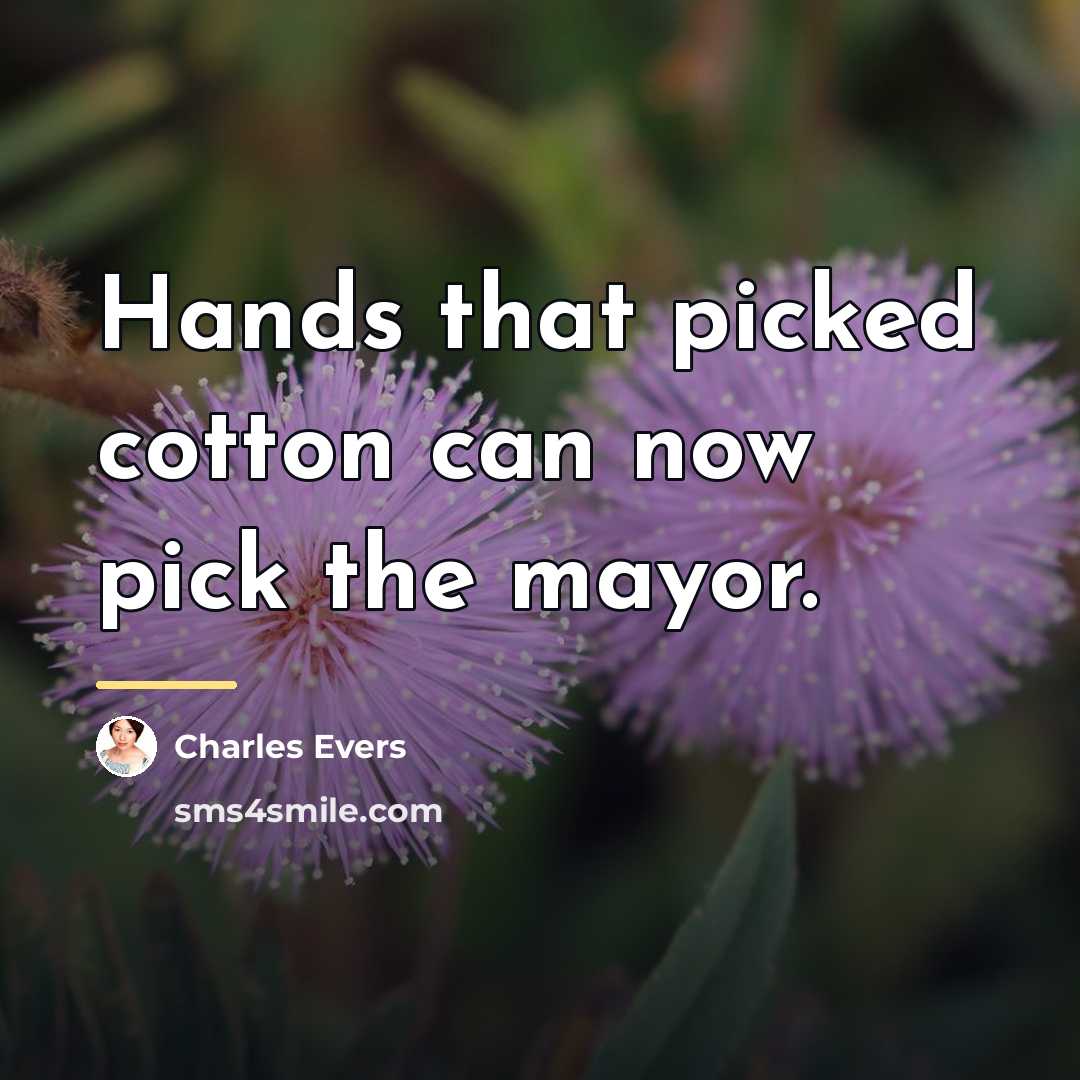 “Hands that picked cotton can now pick the mayor.…” quote by Charles Evers