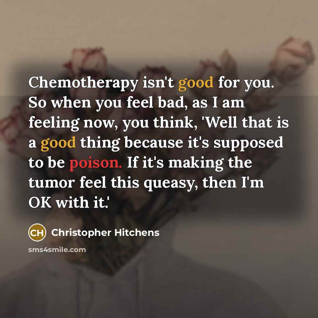 “Chemotherapy isn't good for you. So when you feel bad,…” quote by Christopher Hitchens