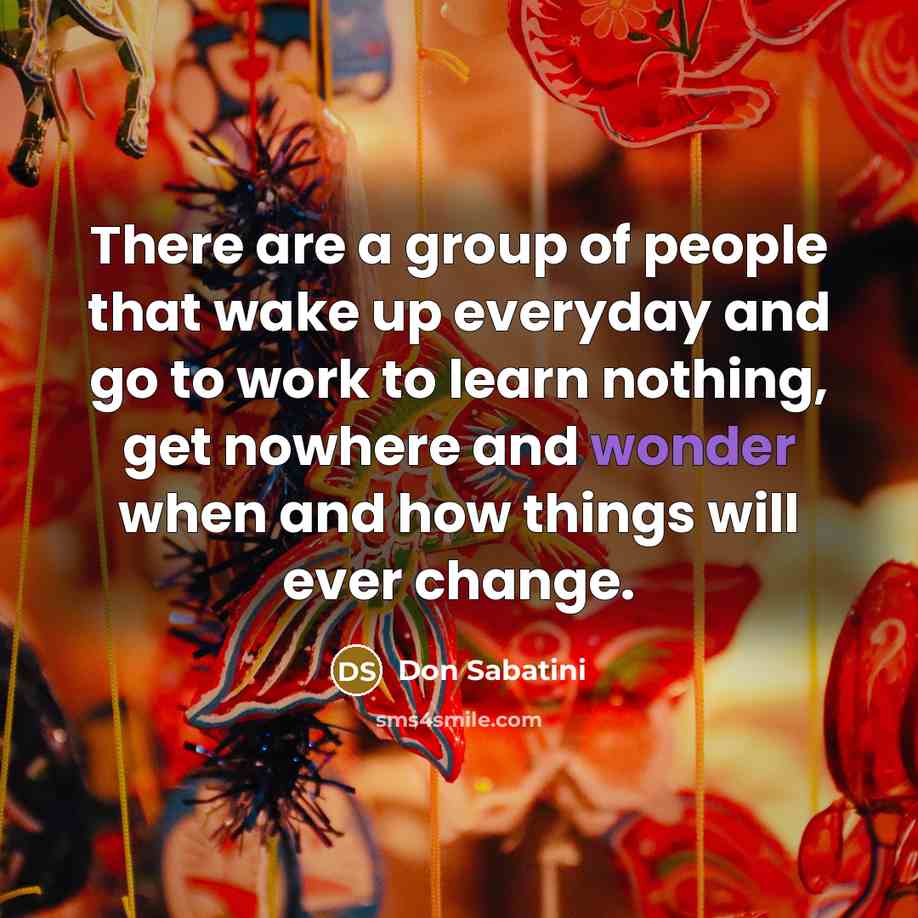 “There are a group of people that wake up everyday and go to work to learn nothing, get nowhere and wonder when and how things will ever change.” quote by Don Sabatini