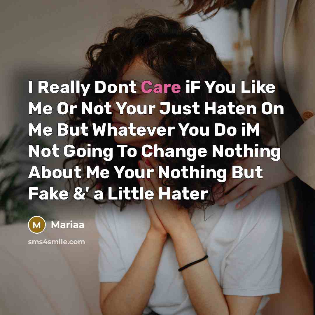“I Really Dont Care iF You Like Me Or Not Your Just Haten On Me But Whatever You Do iM Not Going To Change Nothing About Me Your Nothing But Fake &' a Little Hater” quote by Mariaa