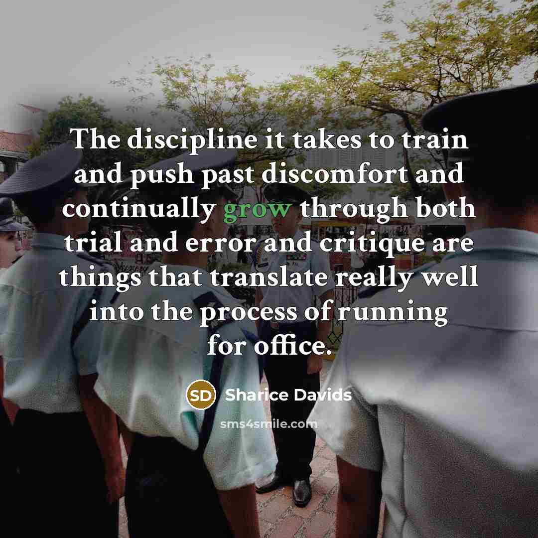 “The discipline it takes to train and push past discomfort…” quote by Sharice Davids