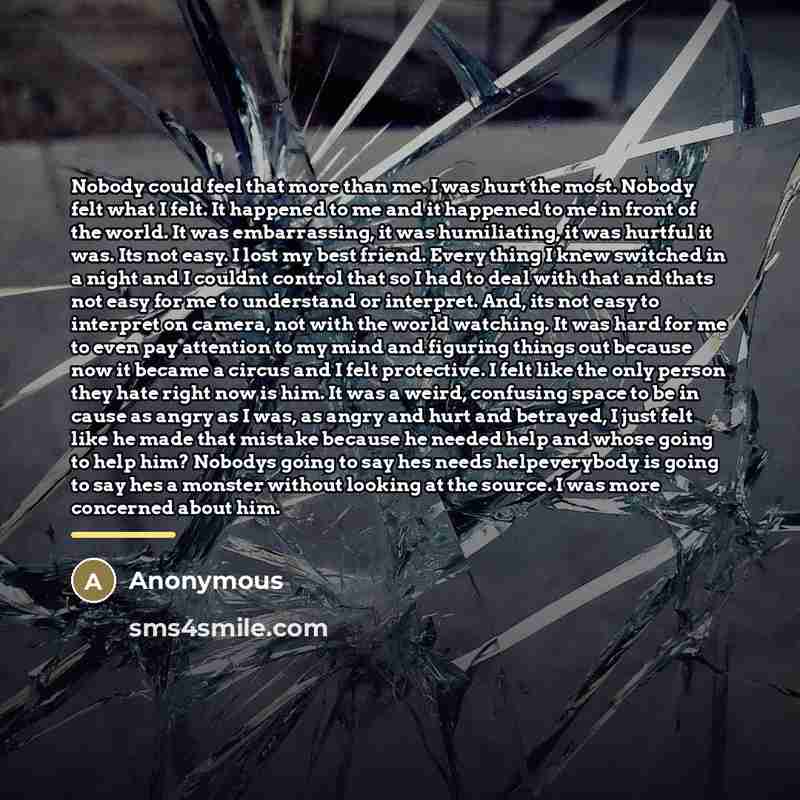 “Nobody could feel that more than me. I was hurt…” quote by Anonymous