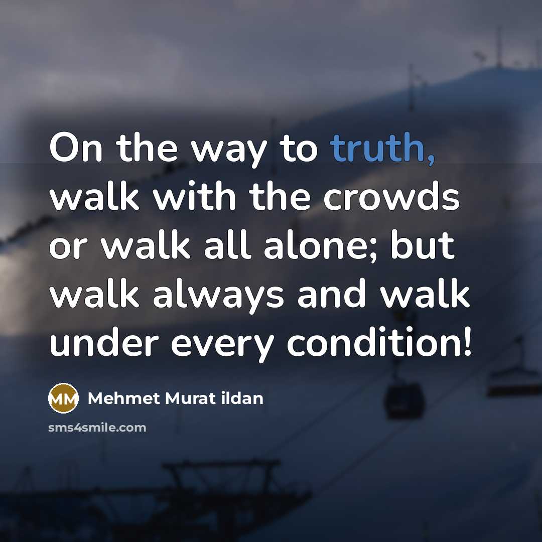 “On the way to truth, walk with the crowds or…” quote by Mehmet Murat Ildan