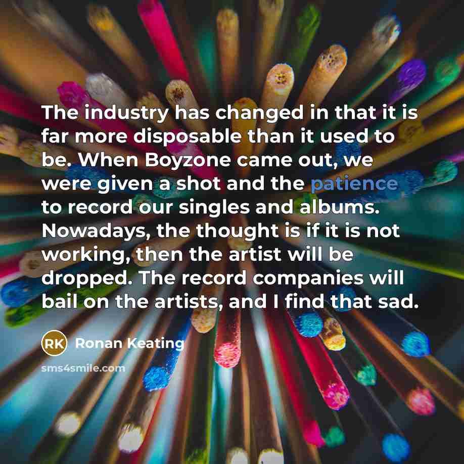 “The industry has changed in that it is far more…” quote by Ronan Keating