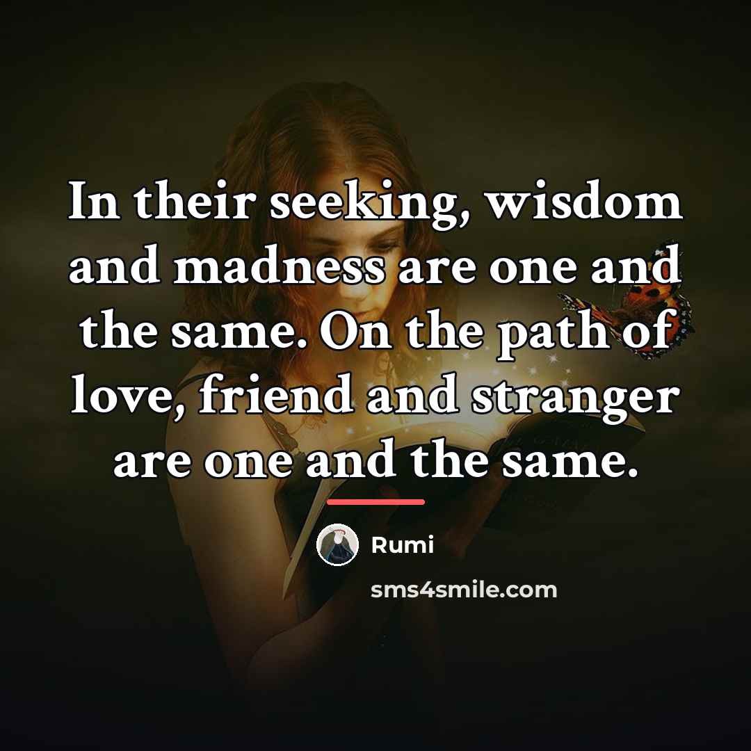 “In their seeking, wisdom and madness are one and the…” quote by Rumi