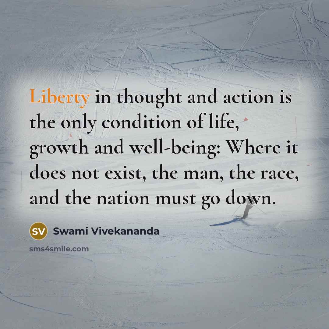 “Liberty in thought and action is the only condition of…” quote by Swami Vivekananda