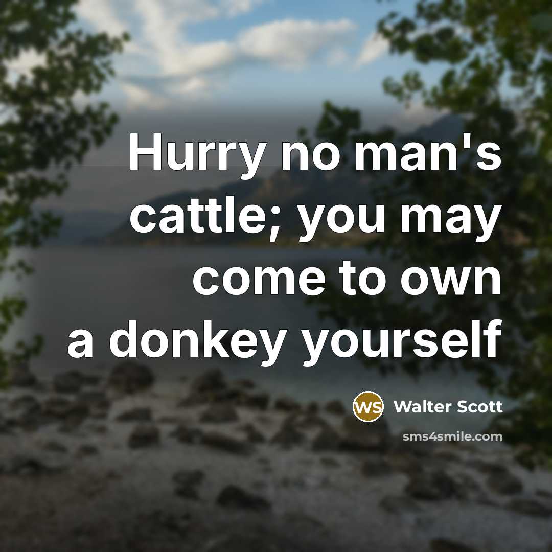 “Hurry no man's cattle; you may come to own a…” quote by Walter Scott