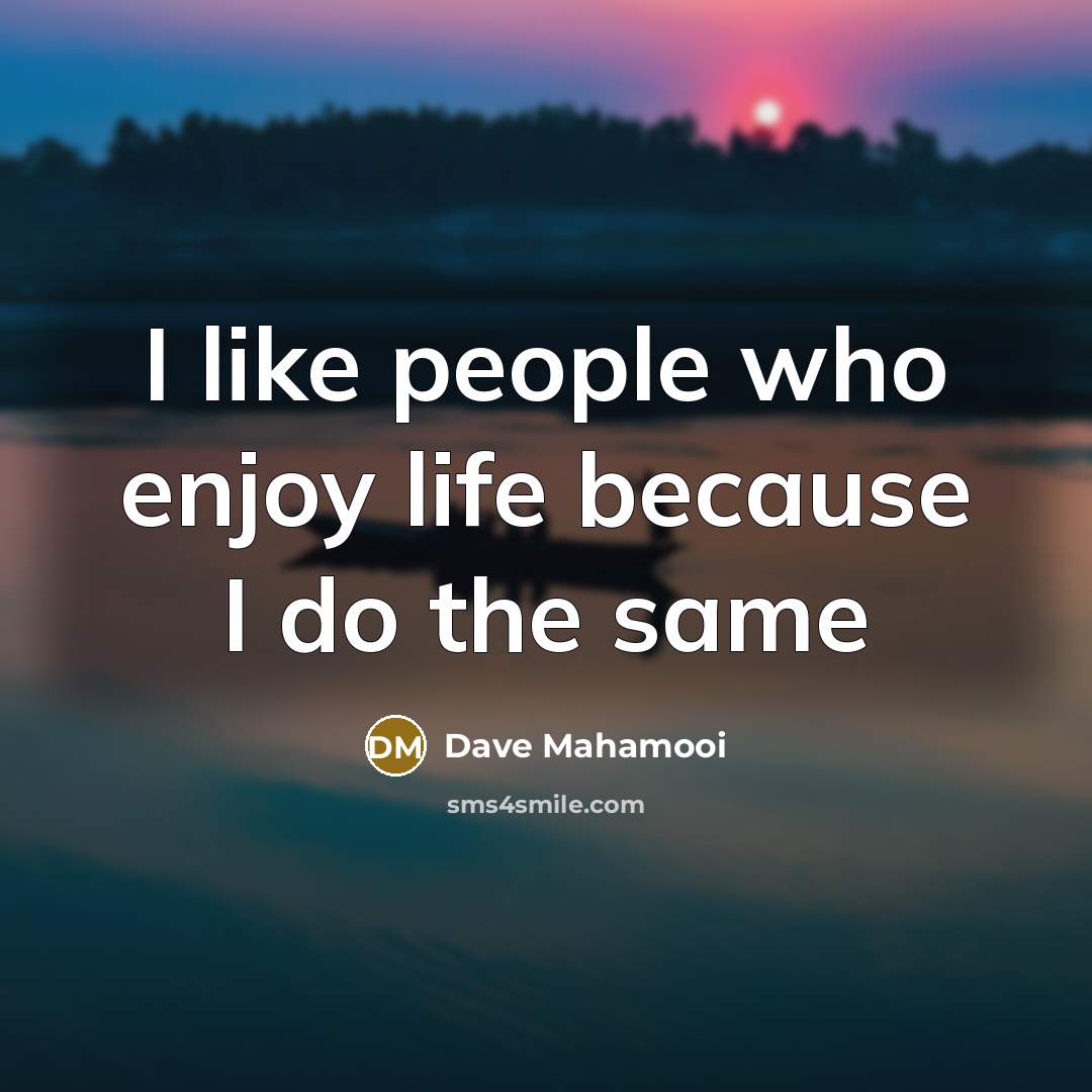 “I like people who enjoy life because I do the…” quote by Dave Mahamooi