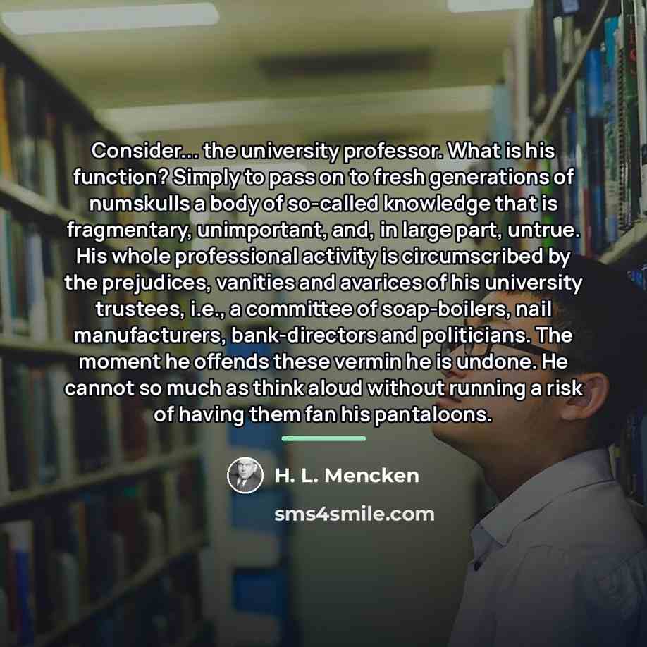 “Consider... the university professor. What is his function? Simply to…” quote by H. L. Mencken