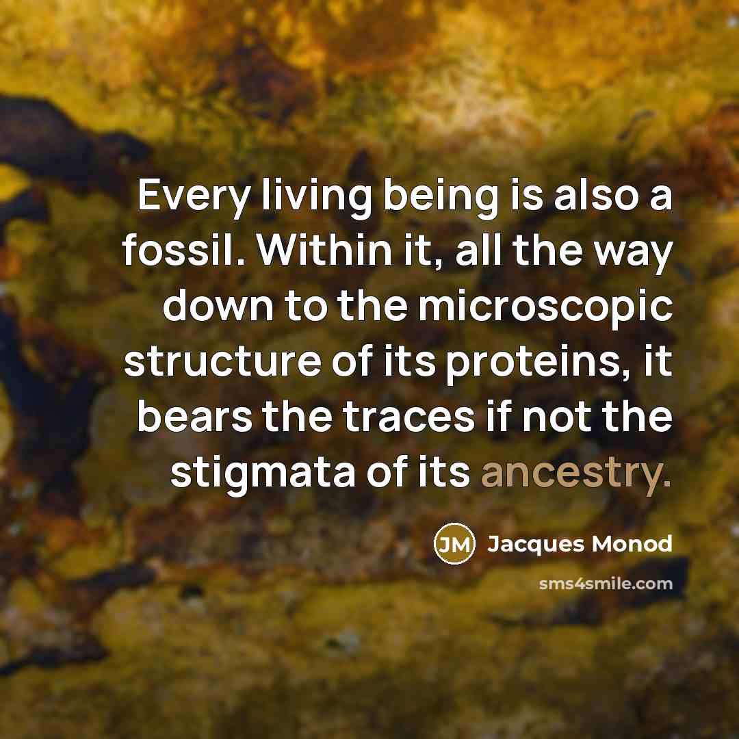 “Every living being is also a fossil. Within it, all…” quote by Jacques Monod