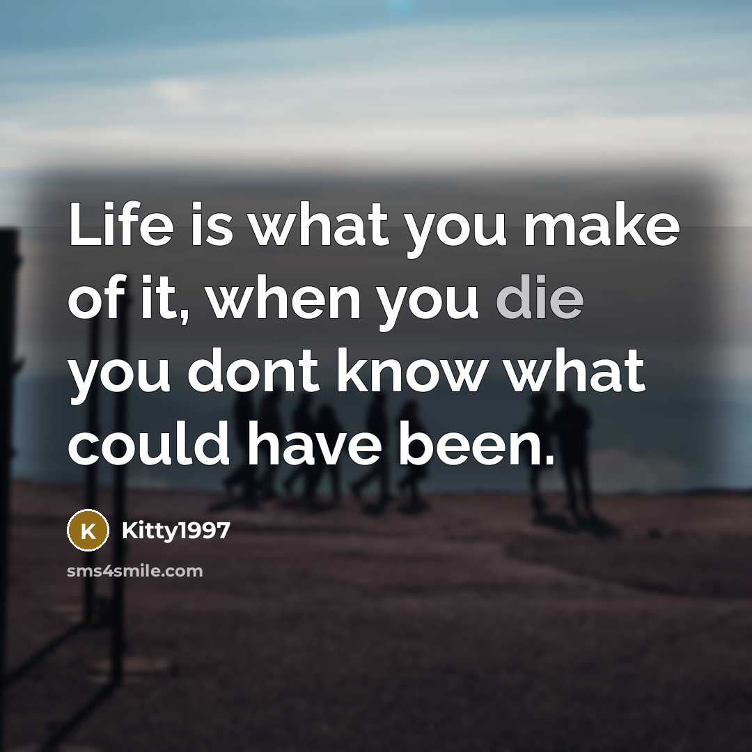 “Life is what you make of it, when you die you dont know what could have been.” quote by Kitty1997