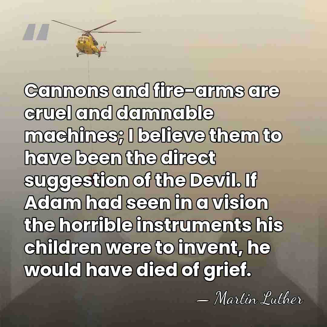 Cannons and fire-arms are cruel and damnable machines; I believe them to&hellip; - Martin Luther