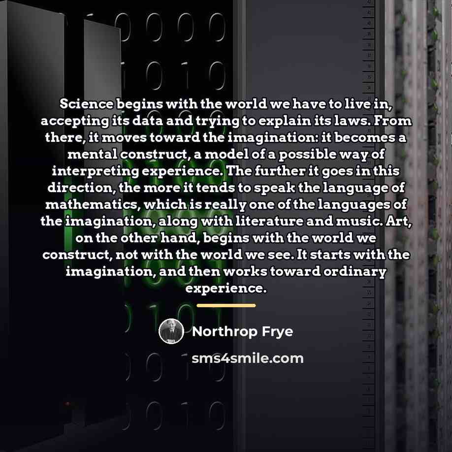 “Science begins with the world we have to live in,…” quote by Northrop Frye