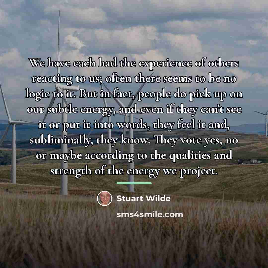 “We have each had the experience of others reacting to…” quote by Stuart Wilde