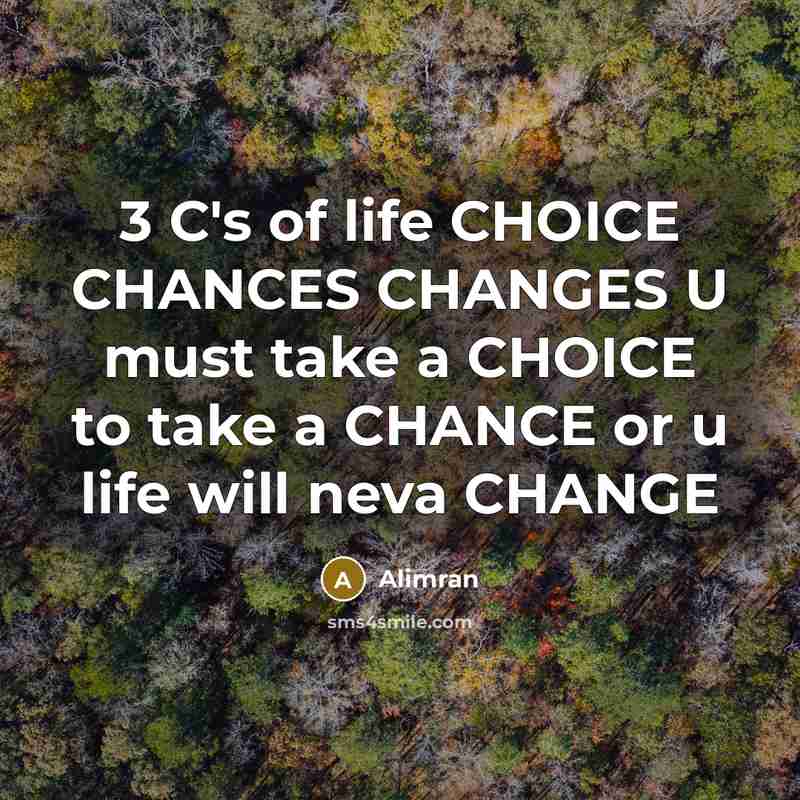 “3 C's of life CHOICE CHANCES CHANGES U must take…” quote by Alimran