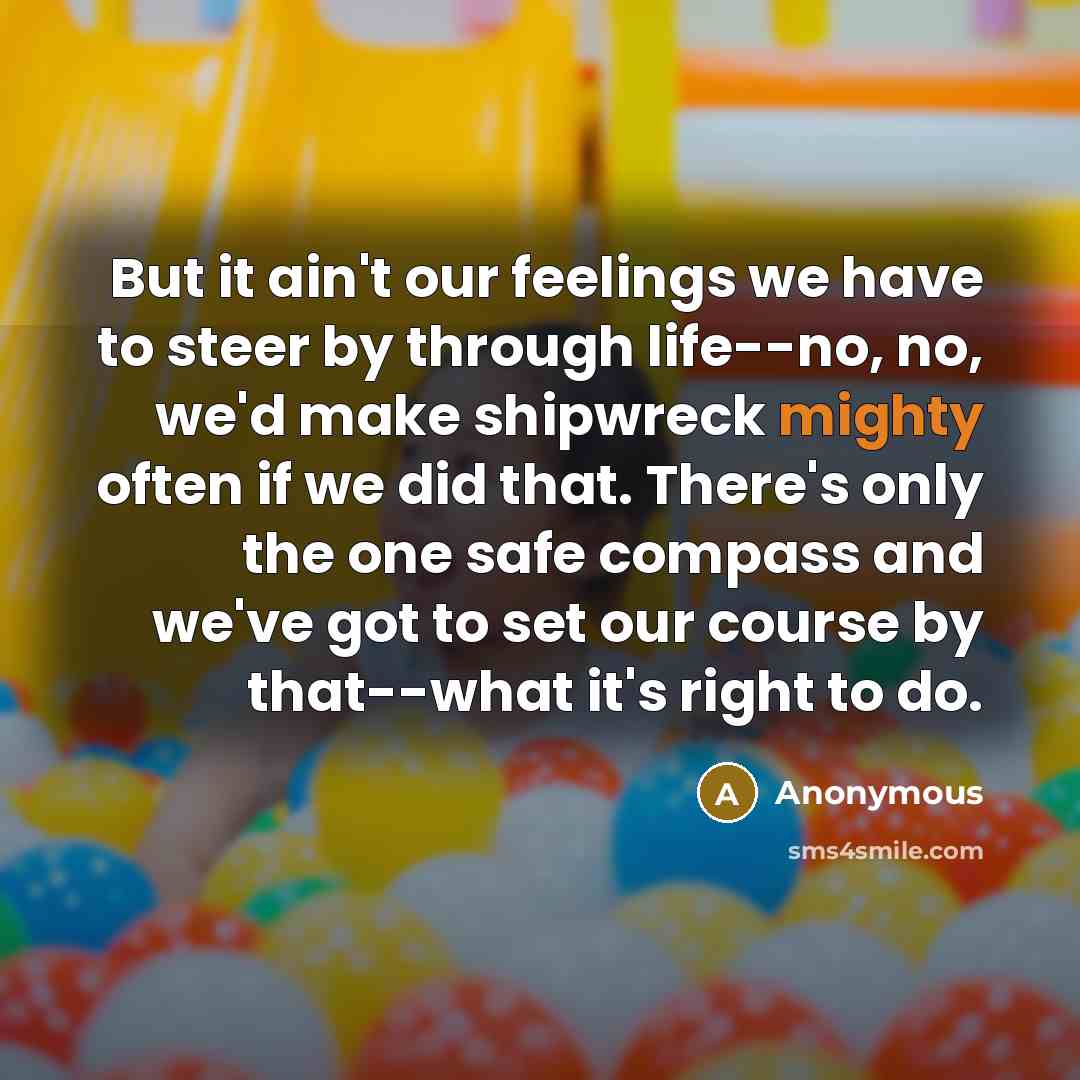 “But it ain't our feelings we have to steer by…” quote by Anonymous