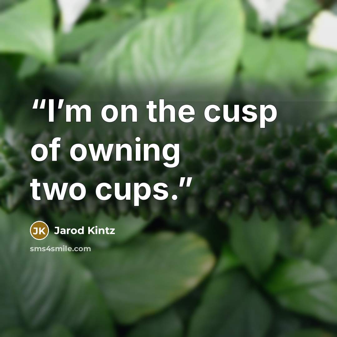 “I’m on the cusp of owning two cups.” quote by Jarod Kintz