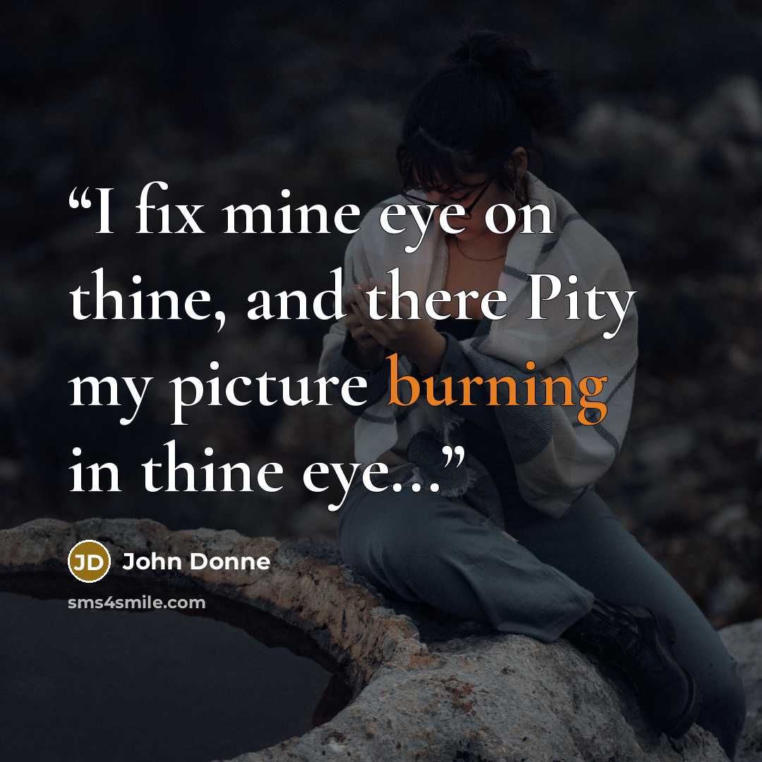 “I fix mine eye on thine, and there Pity my picture burning in thine eye...” quote by John Donne