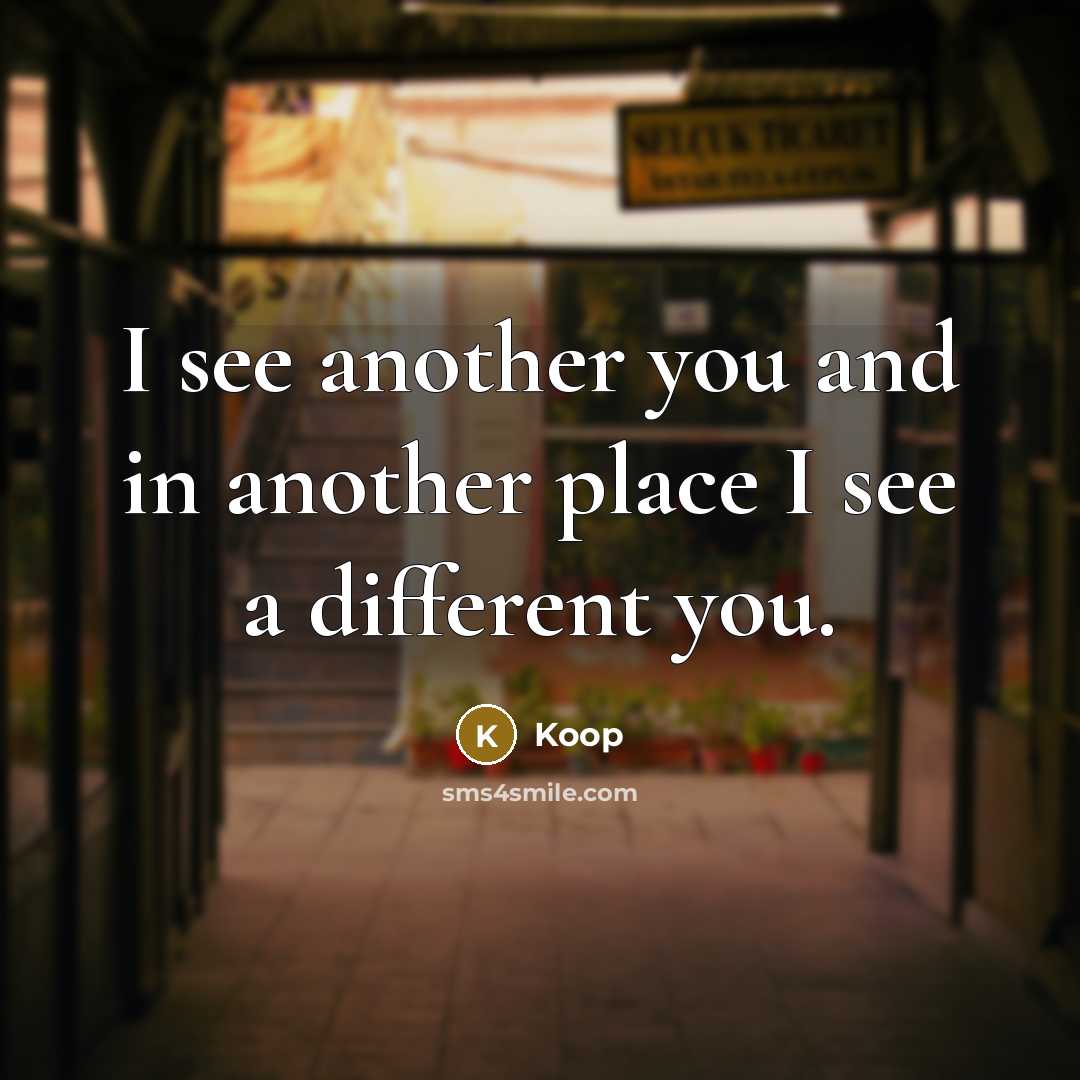 “I see another you and in another place I see a different you.” quote by Koop