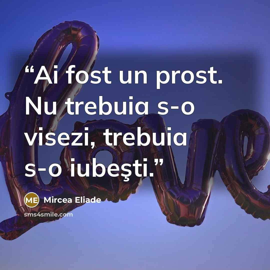 “Ai fost un prost. Nu trebuia s-o visezi, trebuia s-o iubeşti.” quote by Mircea Eliade