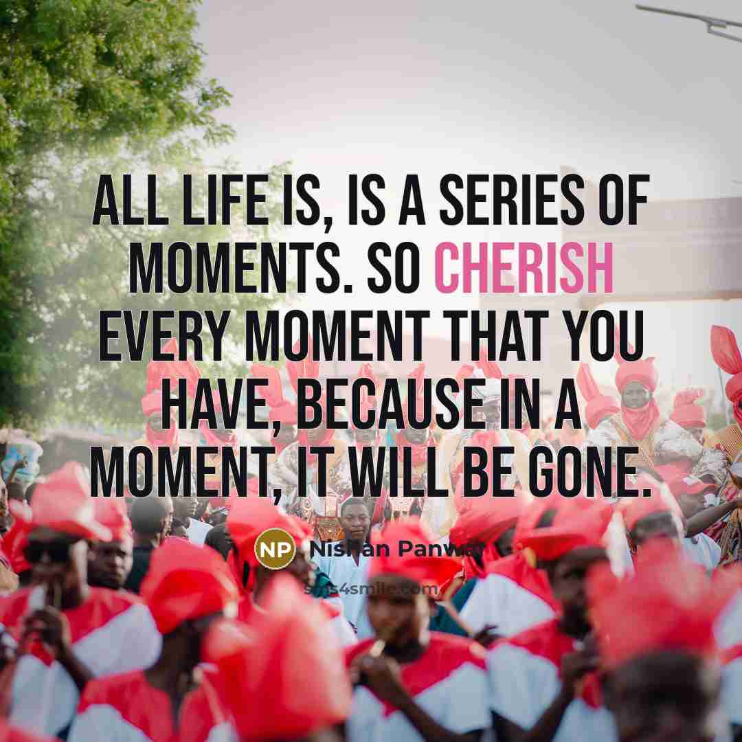 “All life is, is a series of moments. So cherish…” quote by Nishan Panwar