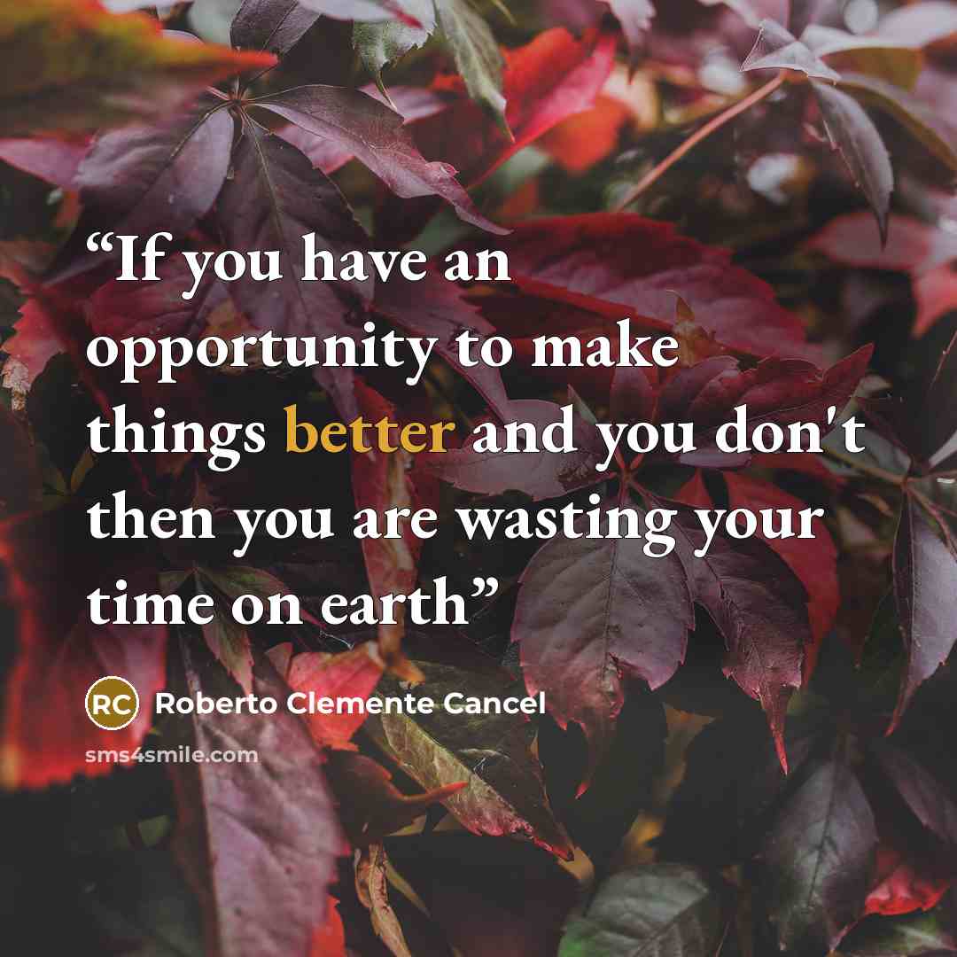 “If you have an opportunity to make things better and you don't then you are wasting your time on earth” quote by Roberto Clemente Cancel