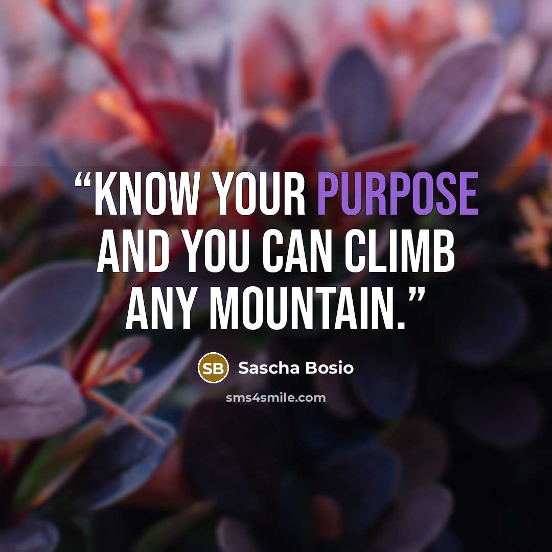 “Know your purpose and you can climb any mountain.” quote by Sascha Bosio