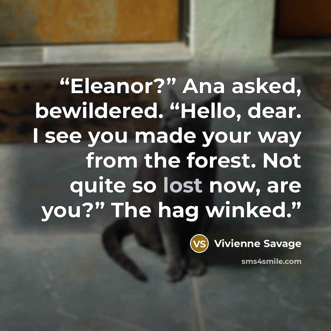 “Eleanor?” Ana asked, bewildered. “Hello, dear. I see you made your way from the forest. Not quite so lost now, are you?” The hag winked.” quote by Vivienne Savage