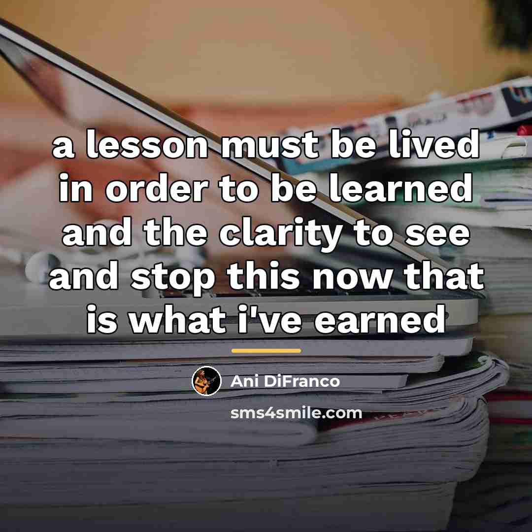 “a lesson must be lived in order to be learned…” quote by Ani DiFranco