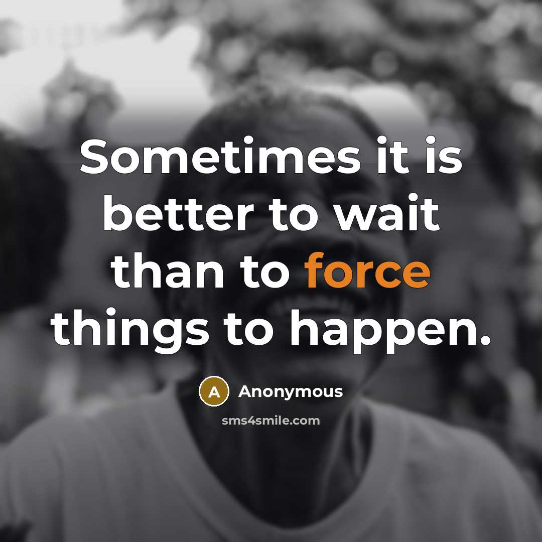“Sometimes it is better to wait than to force things…” quote by Anonymous