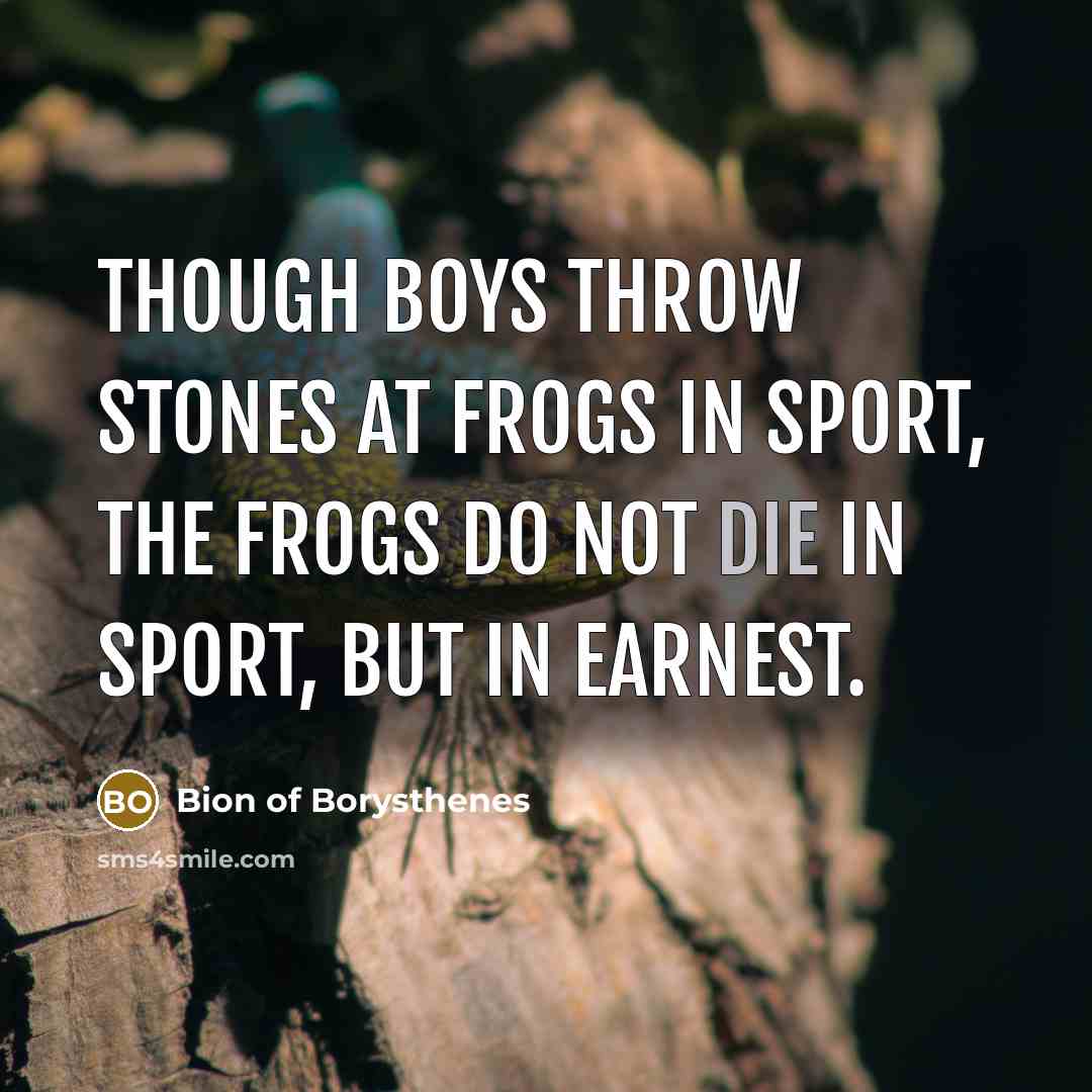 “Though boys throw stones at frogs in sport, the frogs…” quote by Bion of Borysthenes