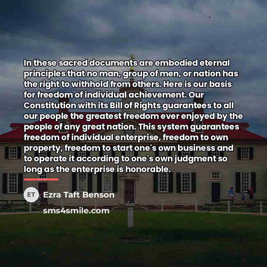“In these sacred documents are embodied eternal principles that no…” quote by Ezra Taft Benson