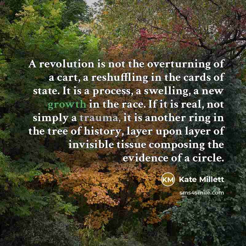 “A revolution is not the overturning of a cart, a…” quote by Kate Millett