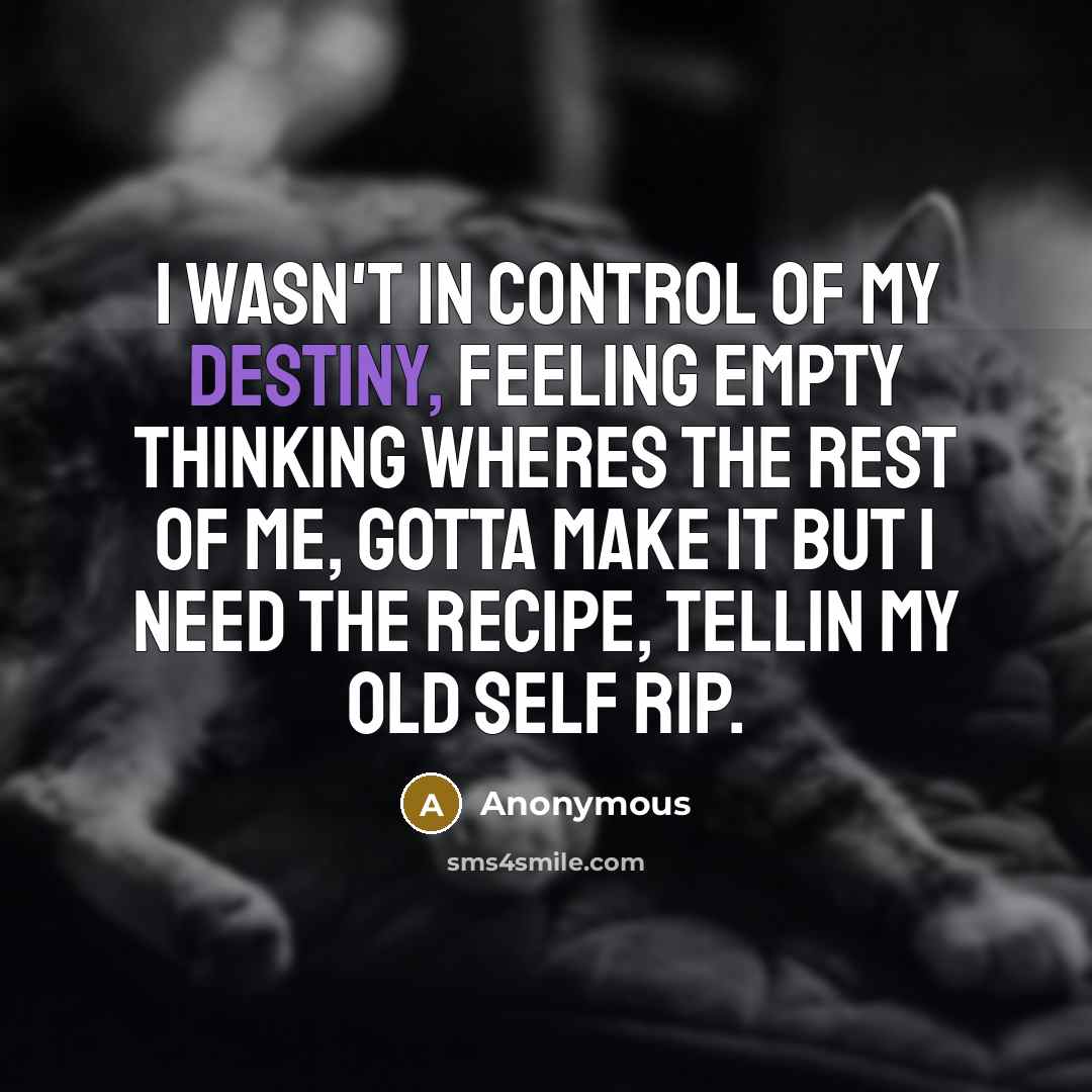 “I wasn't in control of my destiny, feeling empty thinking…” quote by Anonymous