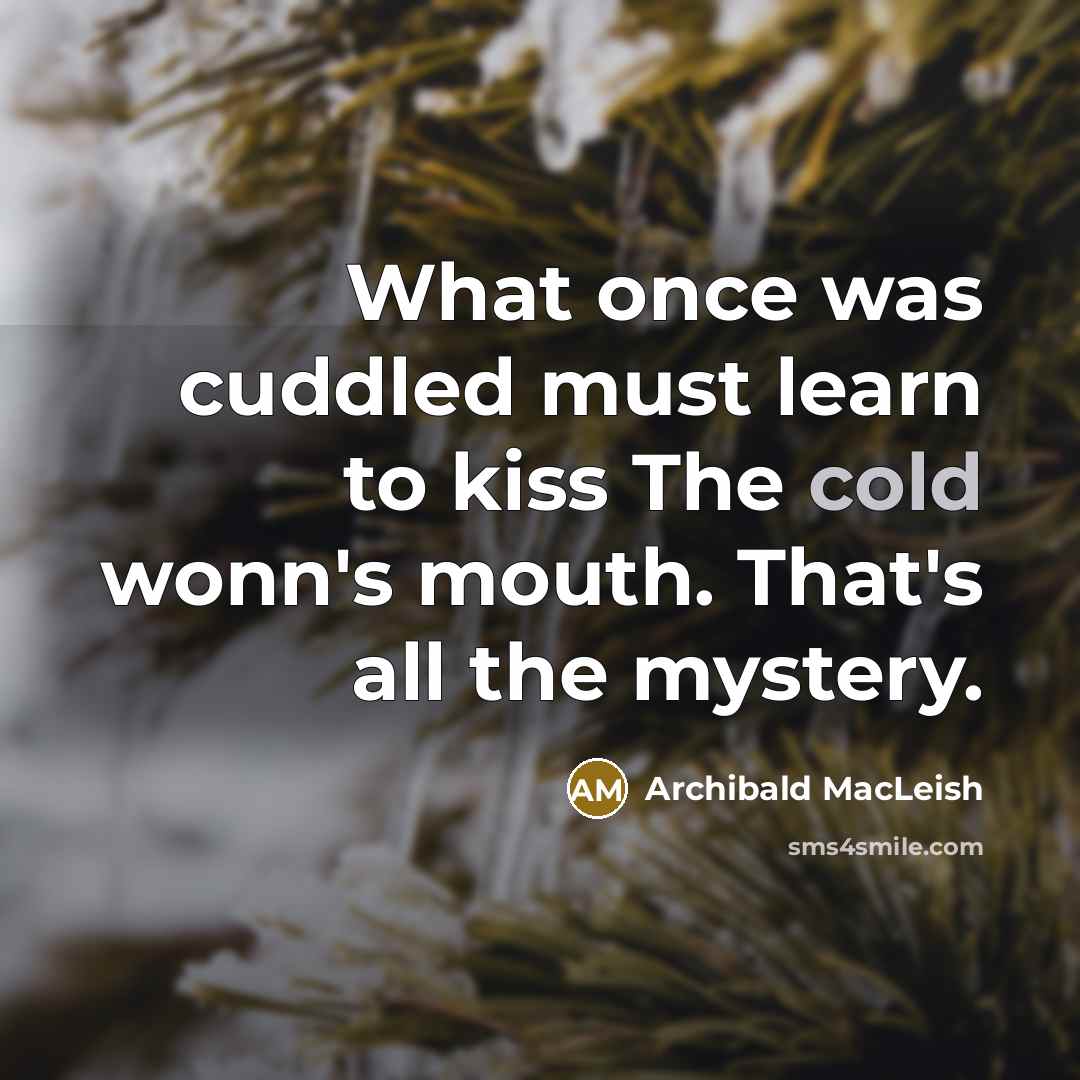 “What once was cuddled must learn to kiss The cold…” quote by Archibald MacLeish