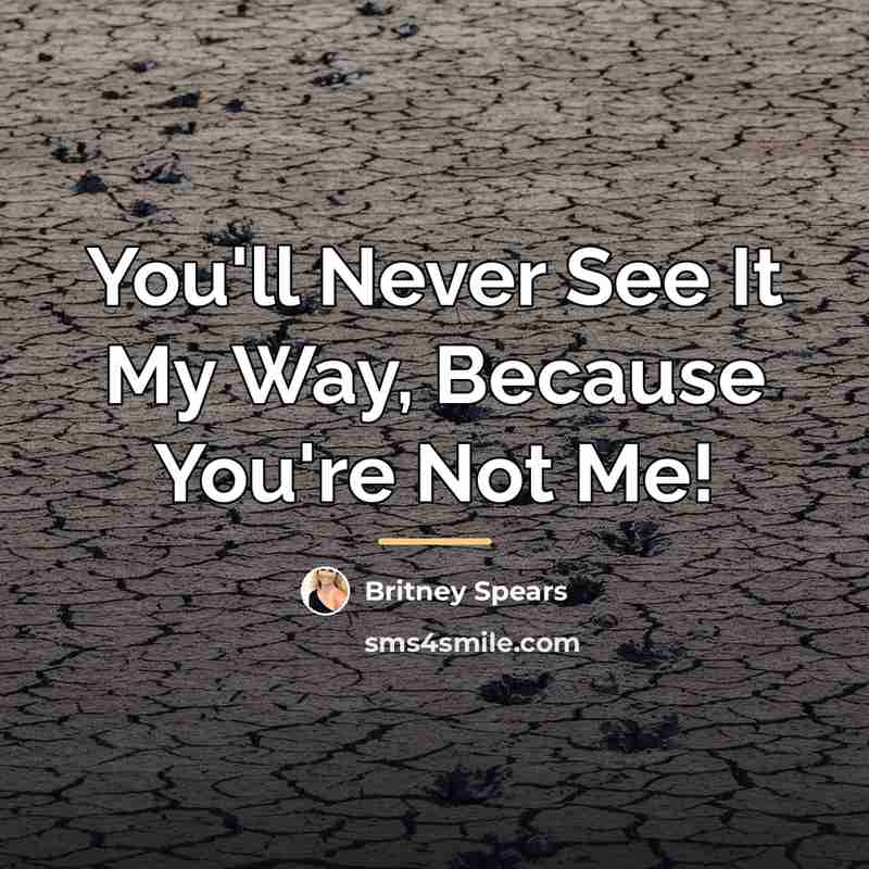 “You'll Never See It My Way, Because You're Not Me!…” quote by Britney Spears