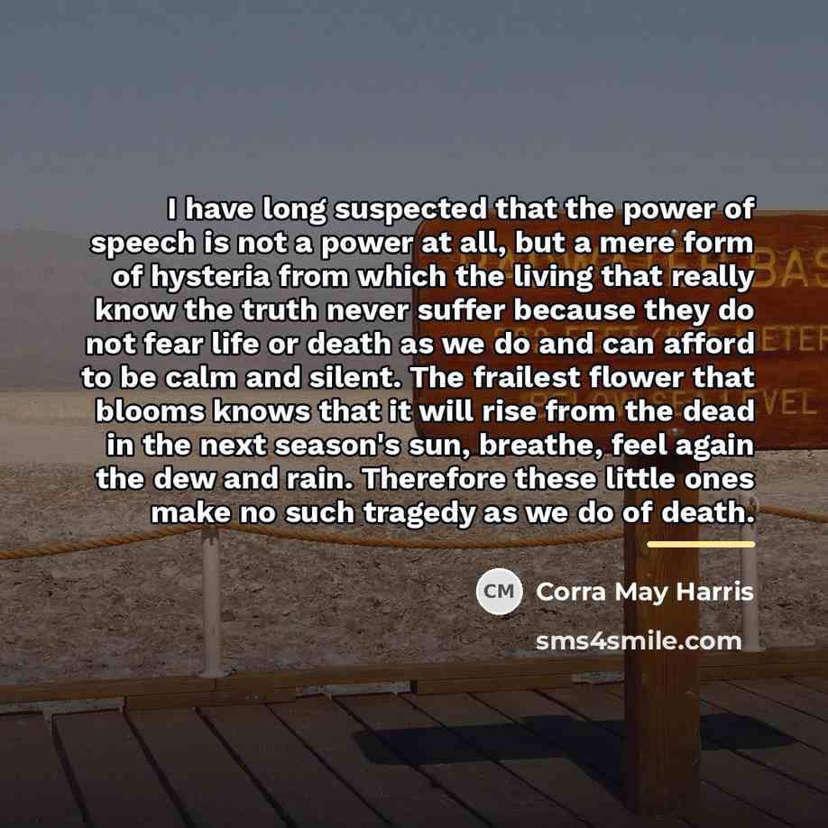“I have long suspected that the power of speech is…” quote by Corra May Harris