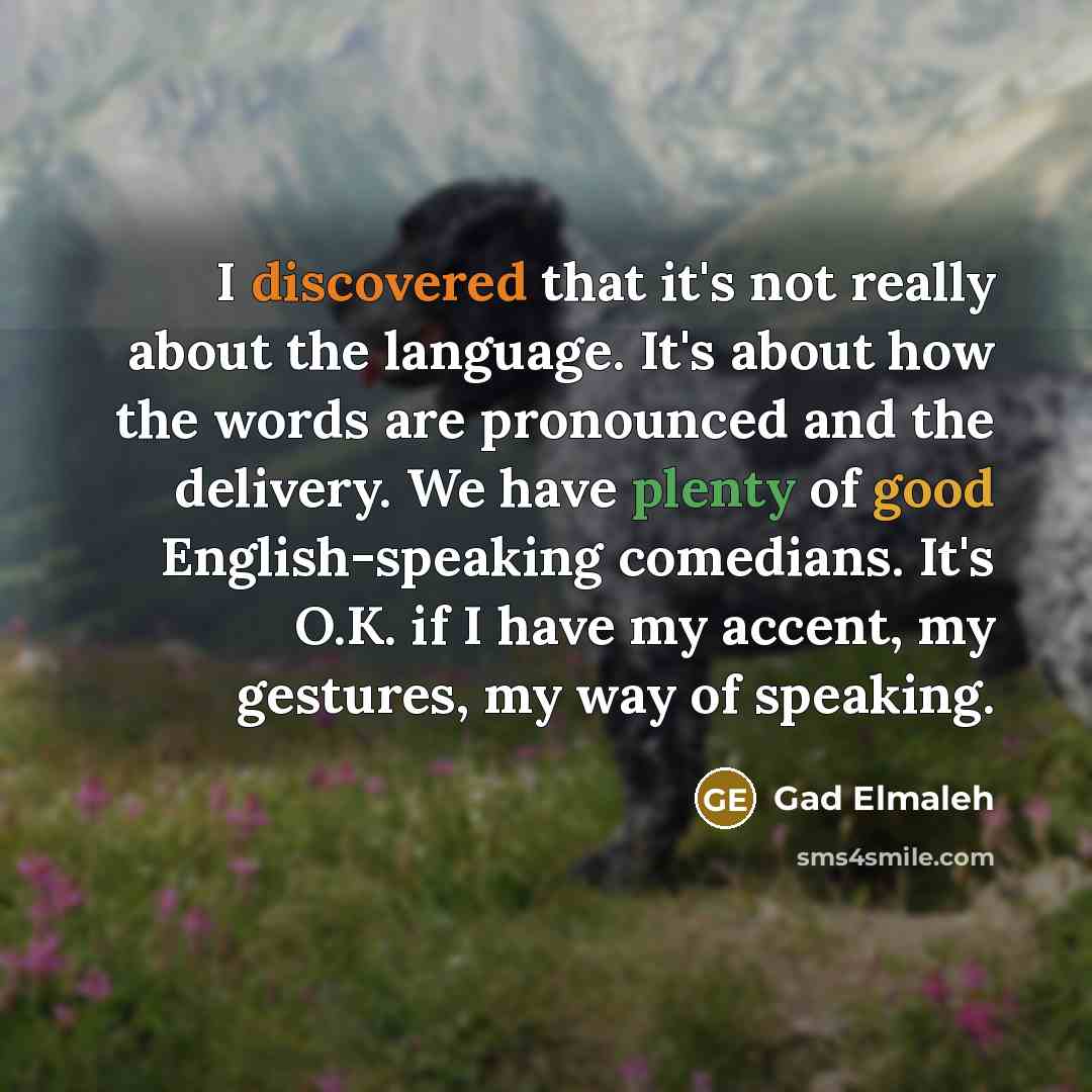“I discovered that it's not really about the language. It's about how the words are pronounced and the delivery. We have plenty of good English-speaking comedians. It's O.K. if I have my accent, my gestures, my way of speaking.” quote by Gad Elmaleh