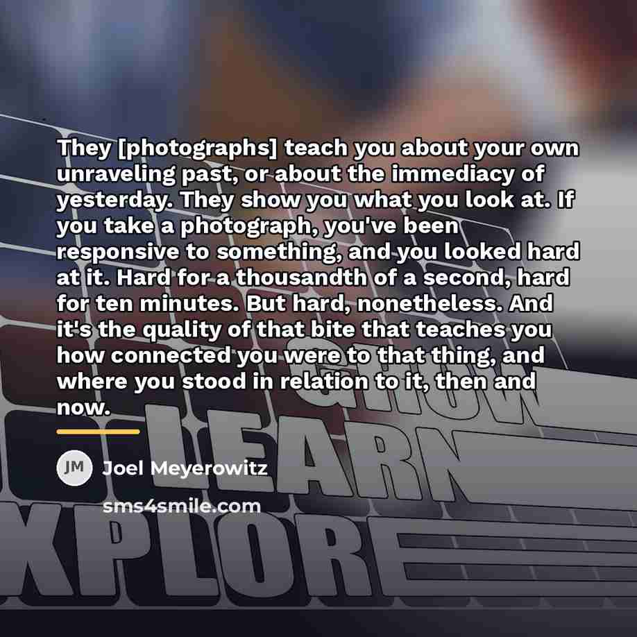 “They [photographs] teach you about your own unraveling past, or…” quote by Joel Meyerowitz