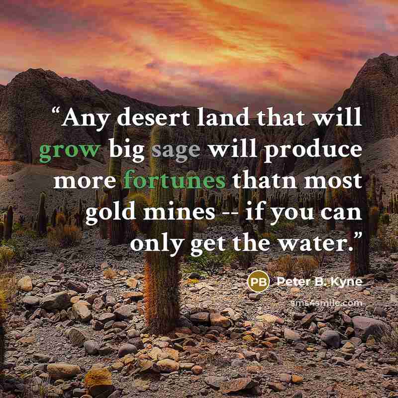 “Any desert land that will grow big sage will produce more fortunes thatn most gold mines -- if you can only get the water.” quote by Peter B. Kyne
