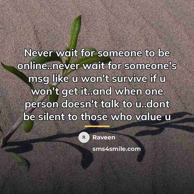 “Never wait for someone to be online..never wait for someone's…” quote by Raveen