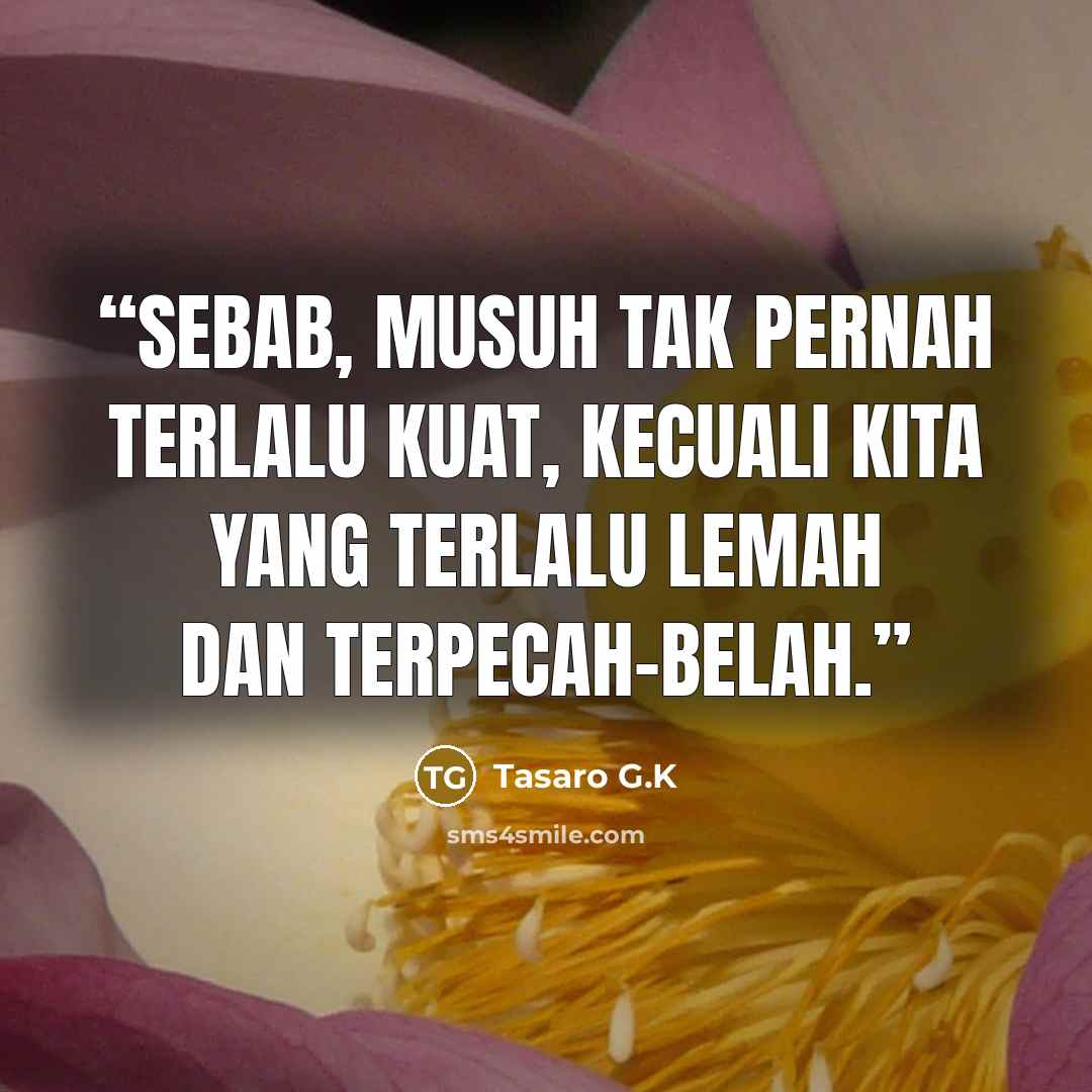 “Sebab, musuh tak pernah terlalu kuat, kecuali kita yang terlalu lemah dan terpecah-belah.” quote by Tasaro G.K