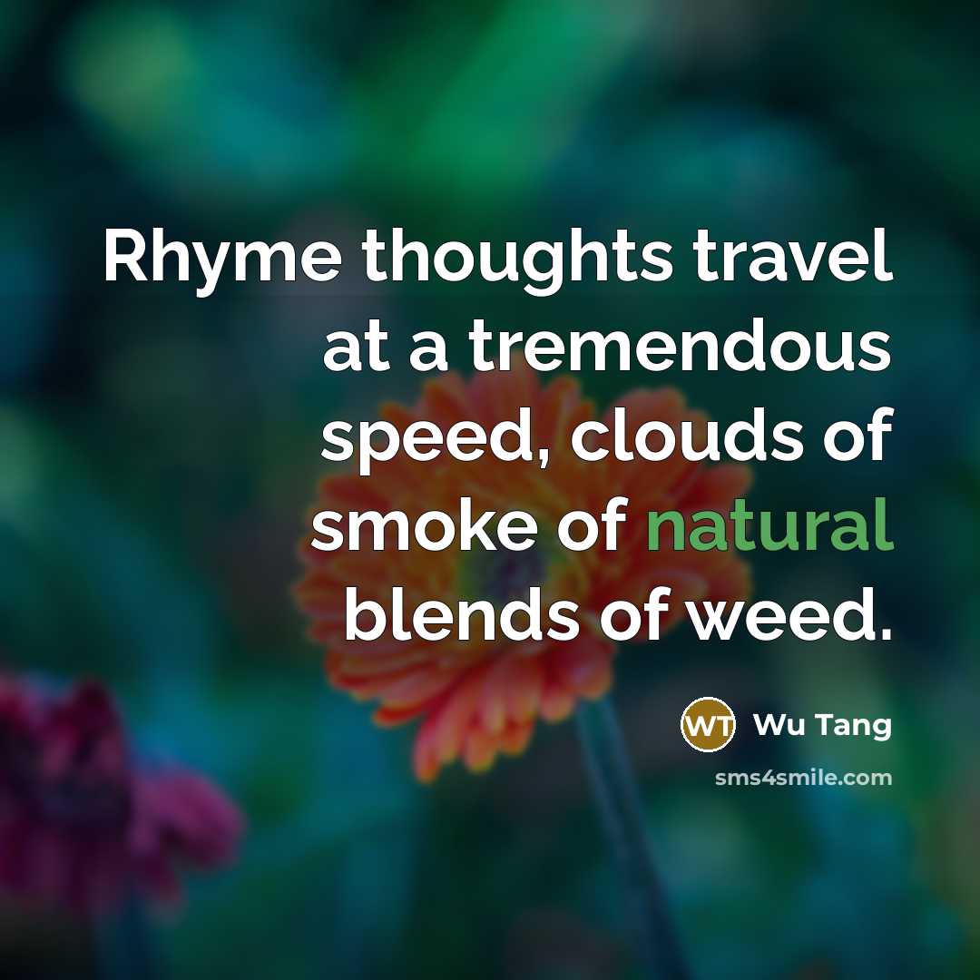 “Rhyme thoughts travel at a tremendous speed, clouds of smoke…” quote by Wu Tang