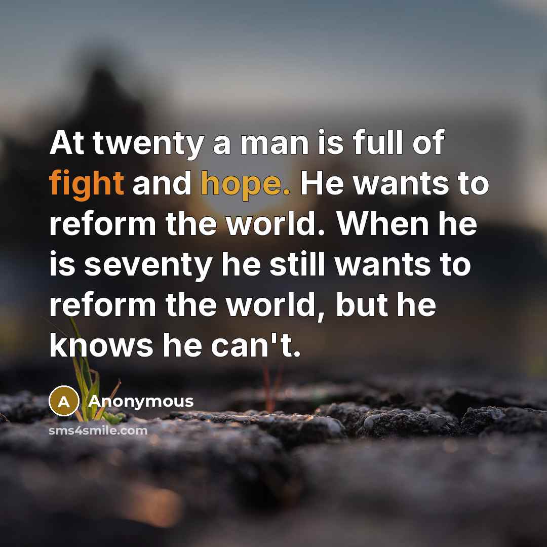 “At twenty a man is full of fight and hope.…” quote by Anonymous